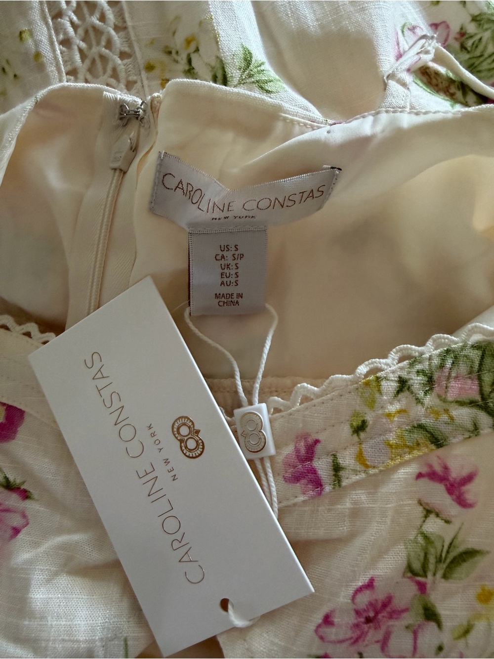 Caroline Constas Cream Floral Linen Crochet Inset Maxi Dress - Picture 7 of 9